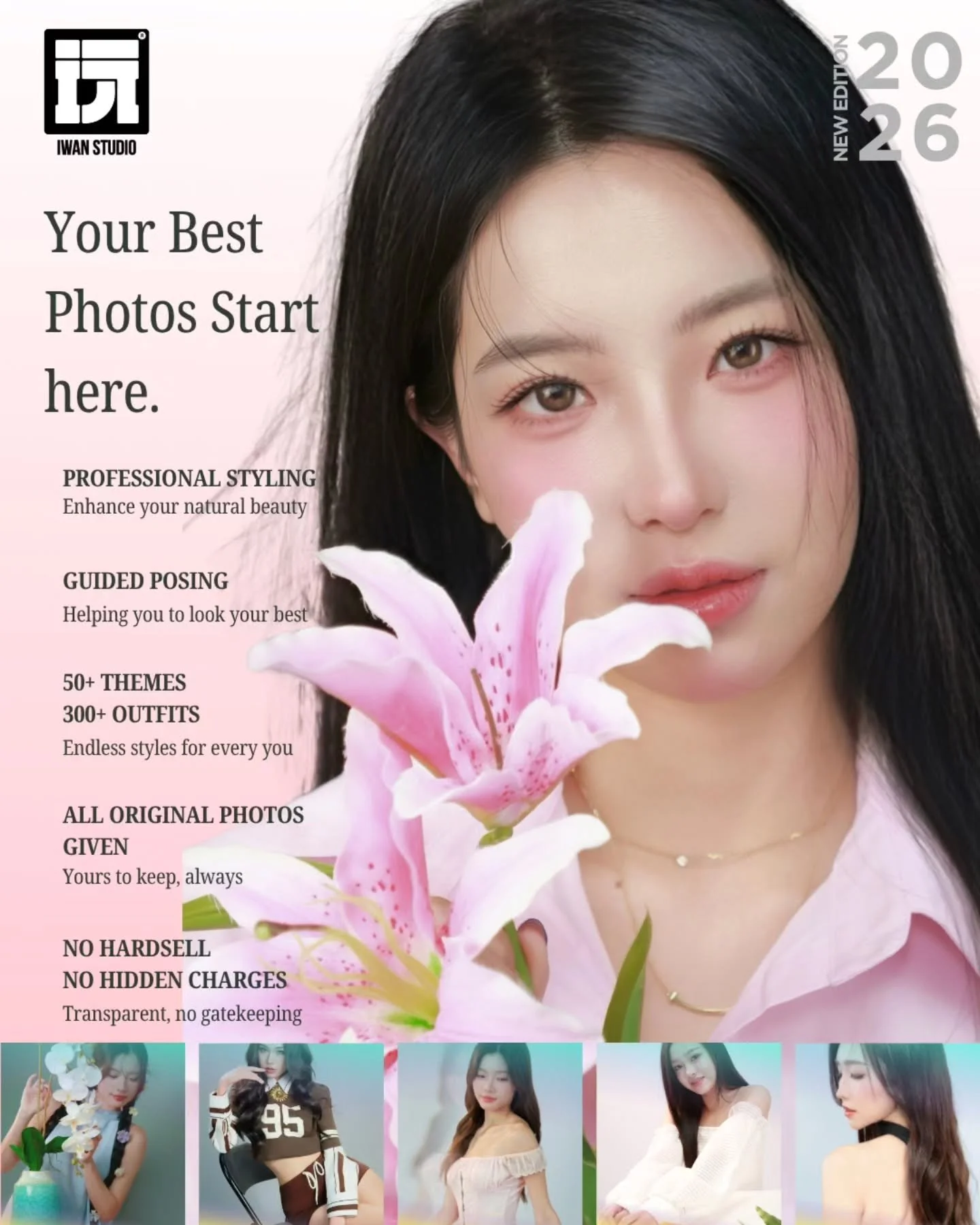 Still waiting to feel &ldquo;photogenic&rdquo; before taking photos? You don't need to.

✨ Professional Makeup &amp; Hairstyling
✨ Guided Posing Throughout
✨ 50+ Themes &amp; 300+ Outfits
✨ All Original Photos Given
✨ No Hard Selling, No Hidden Charg