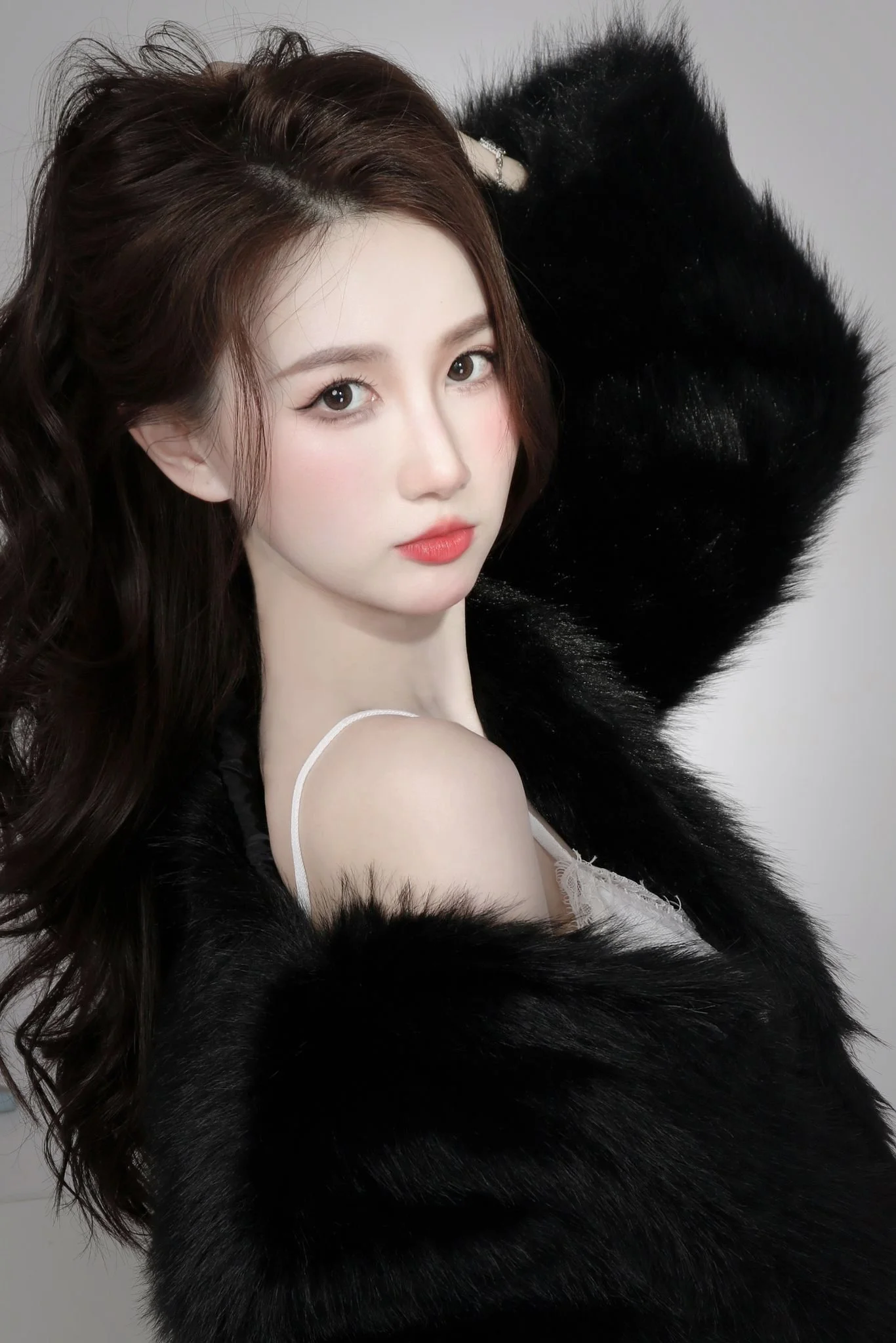 Aesthetic clean portrait of the side profile of a woman with feminine makeup