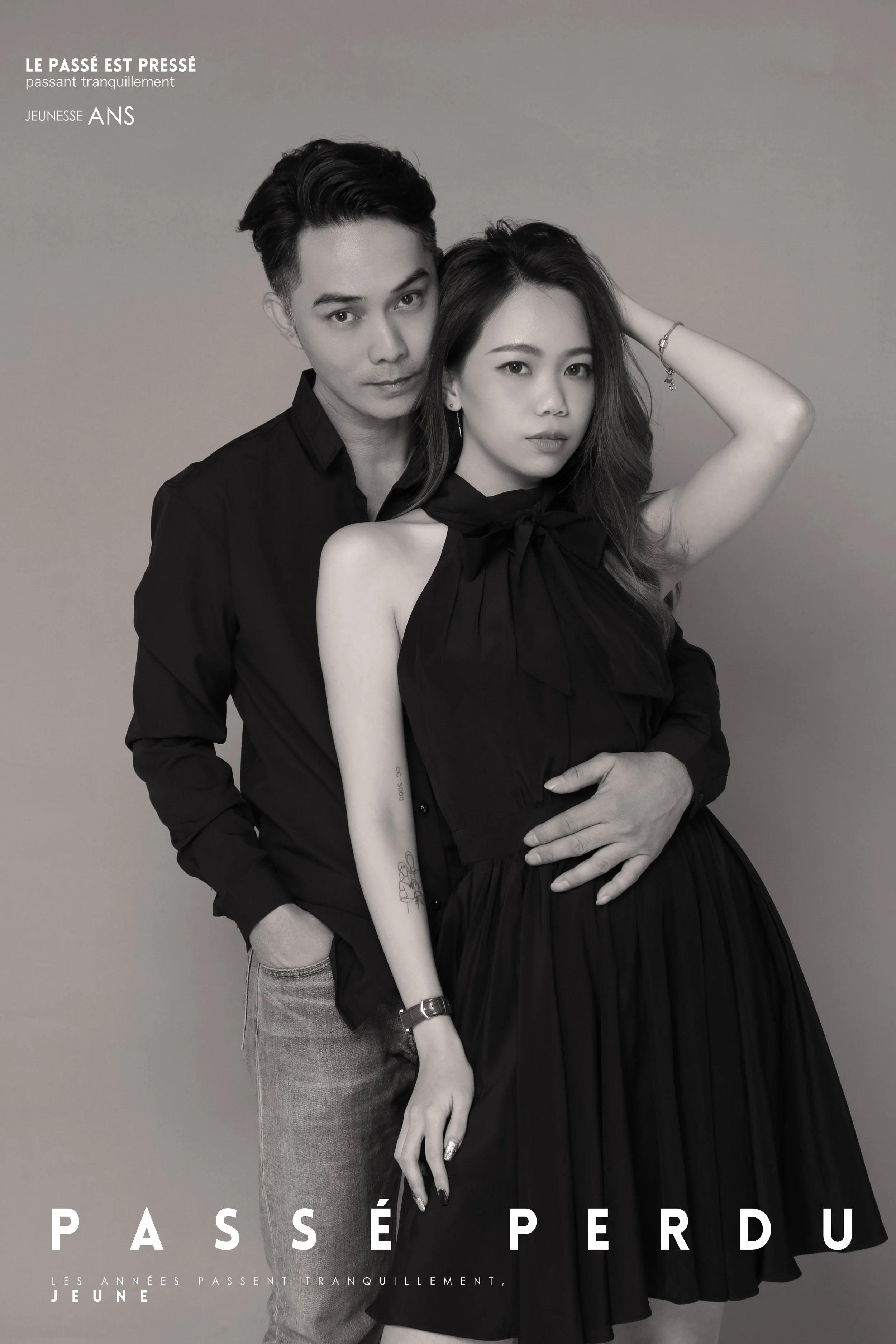 Monochromatic couple photoshoot in studio