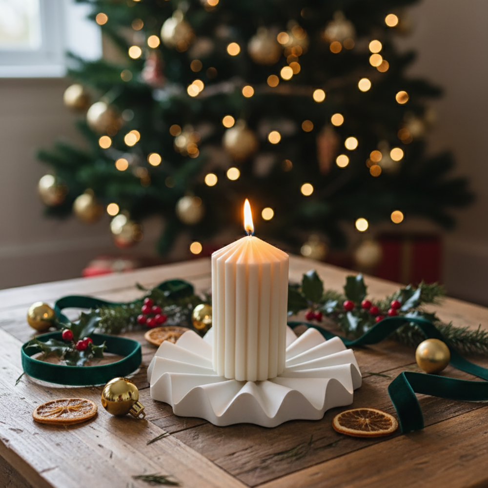 Ruffle tray and medium ribbed candle Xmas.png
