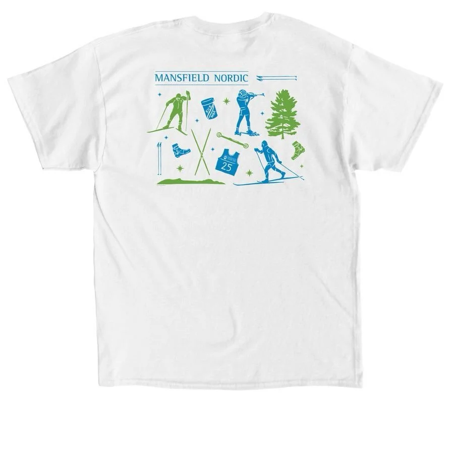 We have new merch!! In collaboration with @starpuddingdesign aka @kaitlynnbmiller we&rsquo;ve dropped our first design! Kai designed the back of this t-shirt that includes nods to @mansfieldnordic_club and @mansfieldnordic_pro including the bib numbe