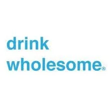 The logo of 'drink wholesome' in blue text on a white background.