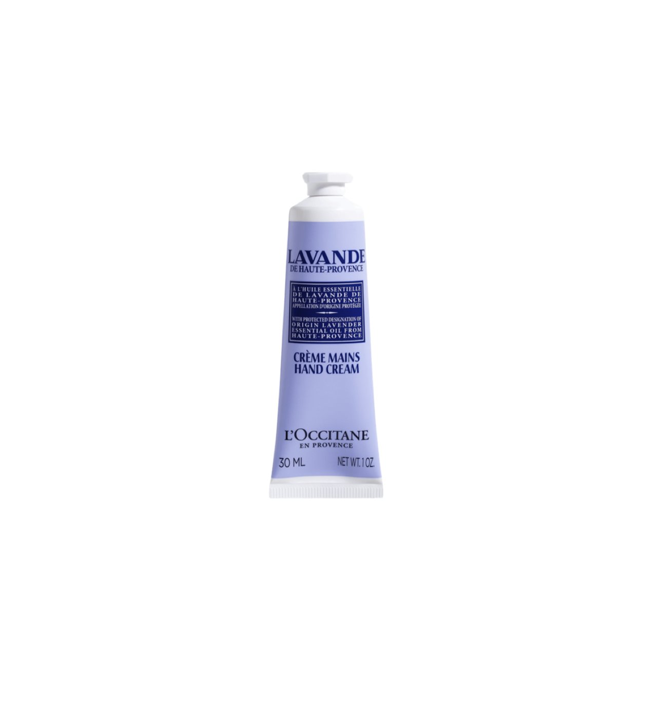 Tube de crème pour les mains de la marque L'Occitane à la lavande de Provence, de 30 ml.