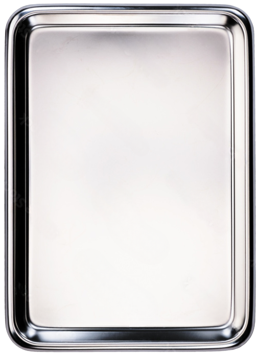 Un plateau en acier inoxydable vide.