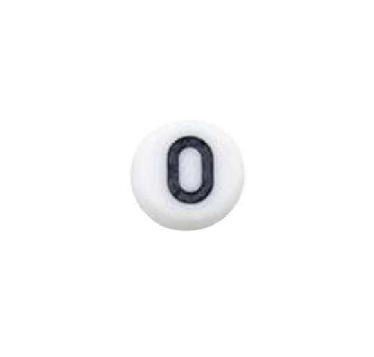 Une boule blanche avec le chiffre '0' imprimé dessus et des lignes colorées en dessous.