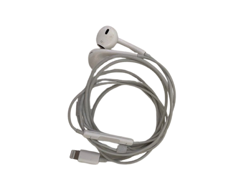 Écouteurs blancs avec câble enroulé, connecteur Lightning