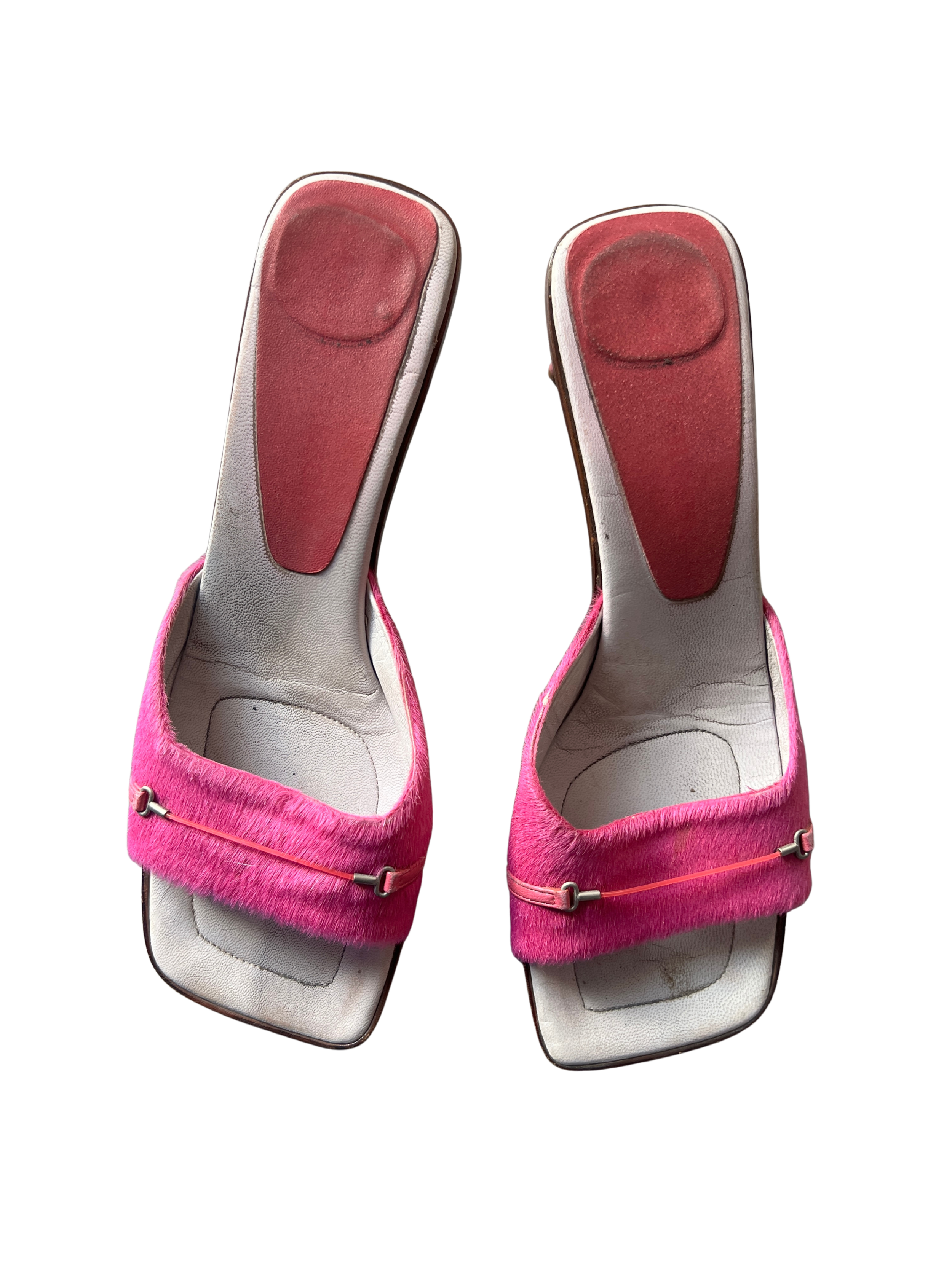 Mules roses vintage pony hair