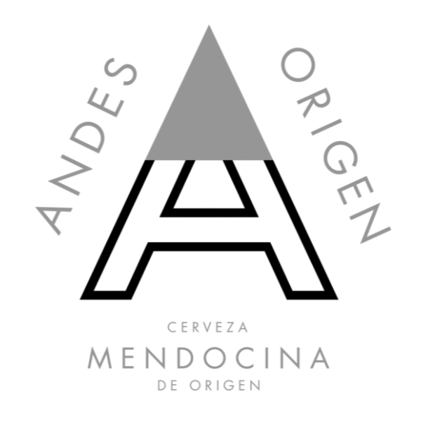 Logo for Andes Origen, a beer brand from Mendocina, featuring a gray triangle above the brand name and the words "Cerveza Mendocina de Origen".