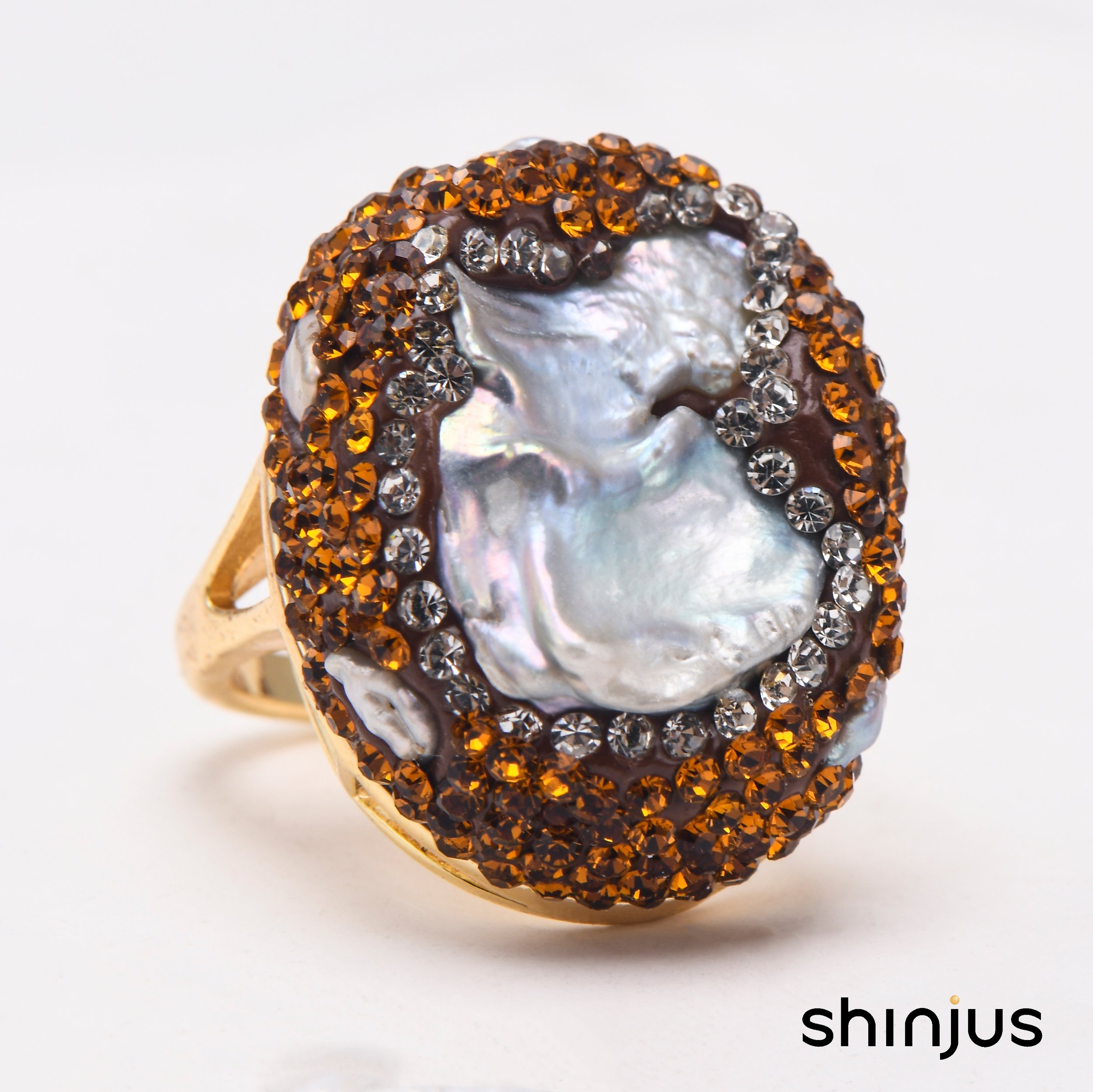 Baroque Pearl Ring - Amber Sparkle