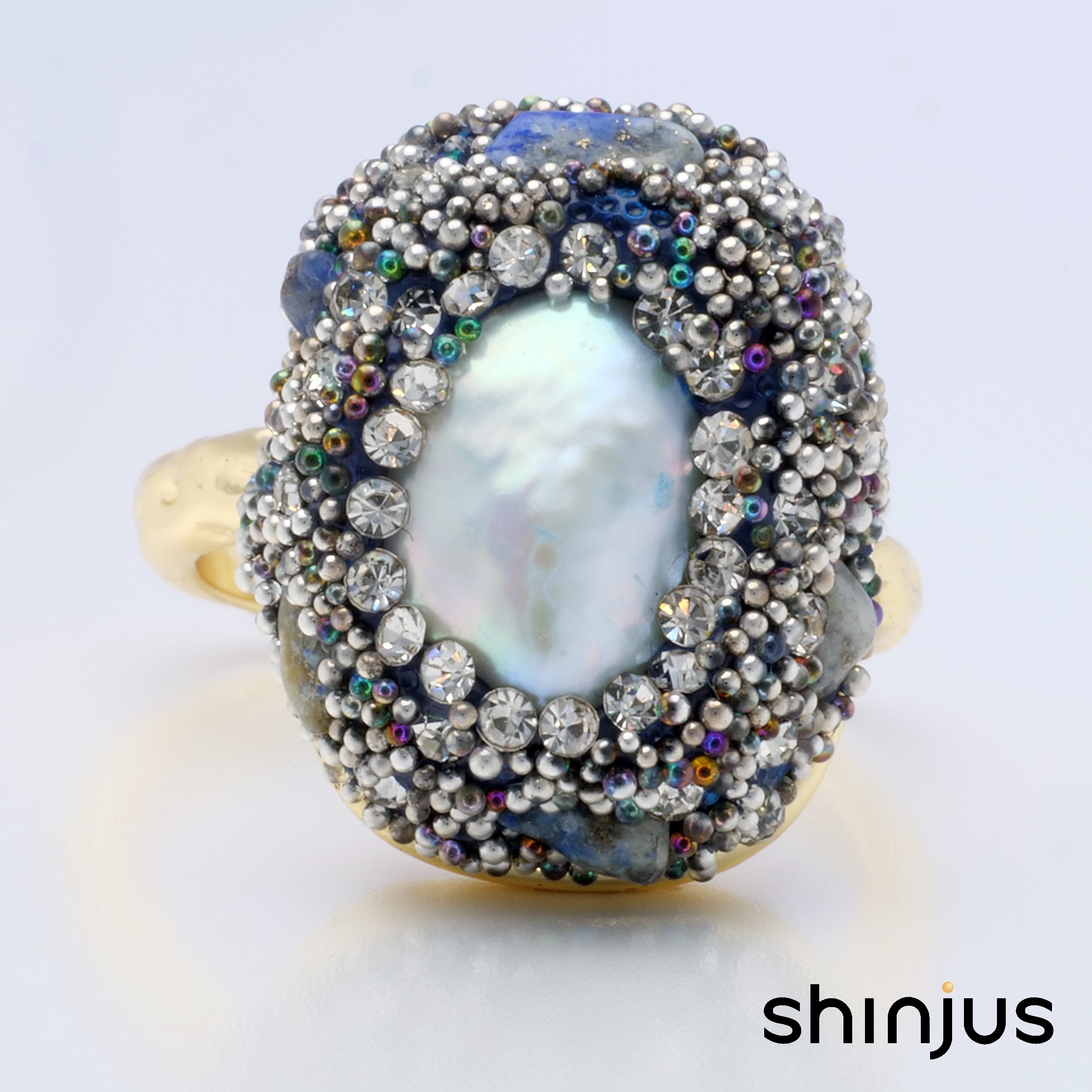 Ring Blue and Silver Oblong