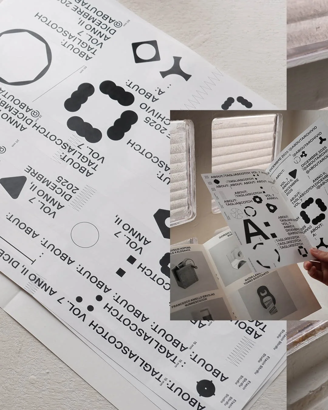 ABOUT: tagliascotch
Exhibition 07
12/12/25

Milano, @sopadesignstudio

un&rsquo;idea di
SOVRAPPENSIERO
DESIGN STUDIO
@sovrappensierodesign

Collaboratori
AURORA POSSENTI
@aurora.possenti
IVAN RAIMONDI
@ivasilyevic

Booklet
testo introduttivo
TEO SAND