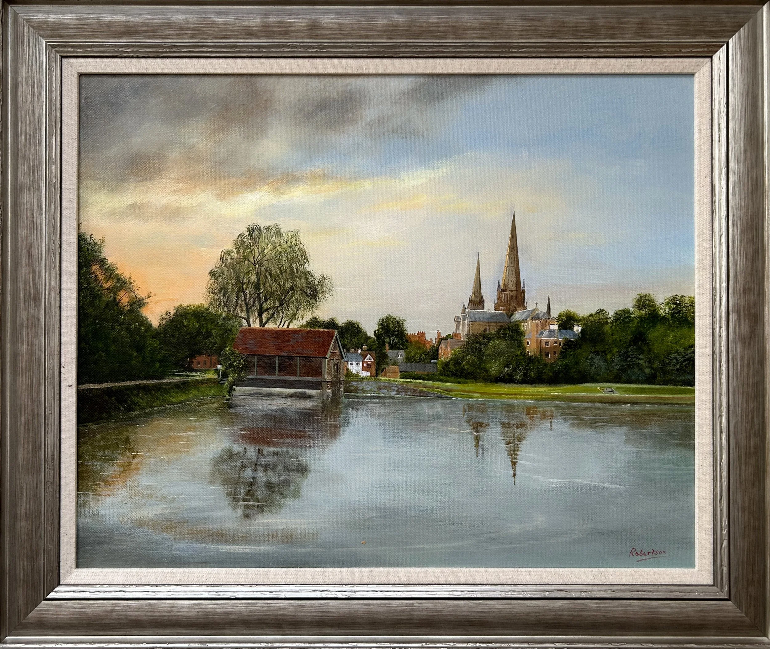 Lichfield Cathedral from Stow Pool : Acrylic on canvas board : Framed 62 x 52 cm : £275 