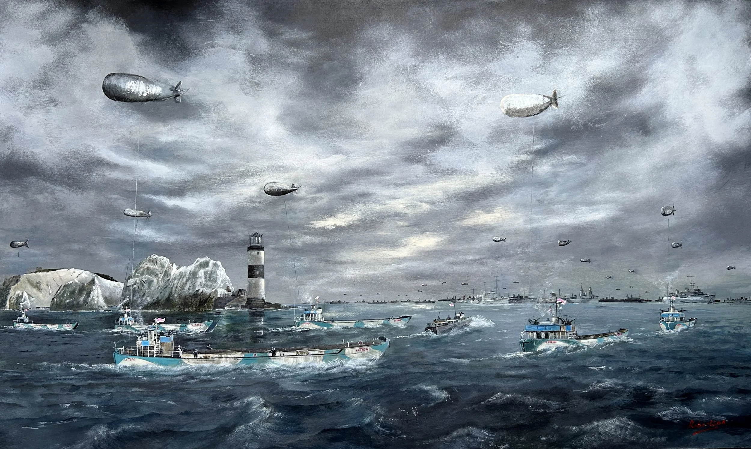 09.50 hrs. 5th June 1944. 12th Flotilla 
Rounding the Needles.   Framed 90 x 61 cm. (Offers invited).
