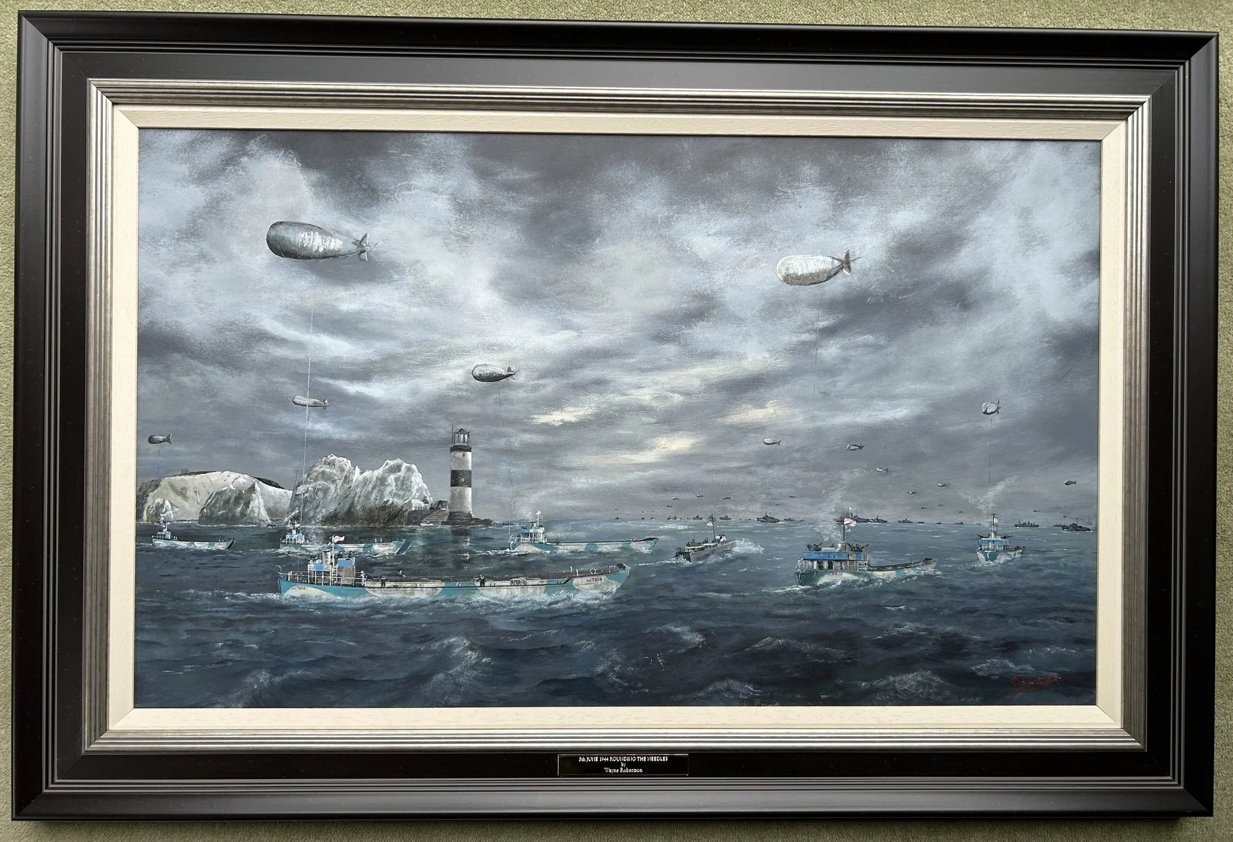 09.50 hrs 5th June 1944. 12th LCT flotilla rounding the Needles. : Framed 90 x 61 cm : Not For Sale