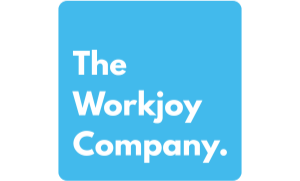 Blue square background with white text: 'The Workjoy Company'