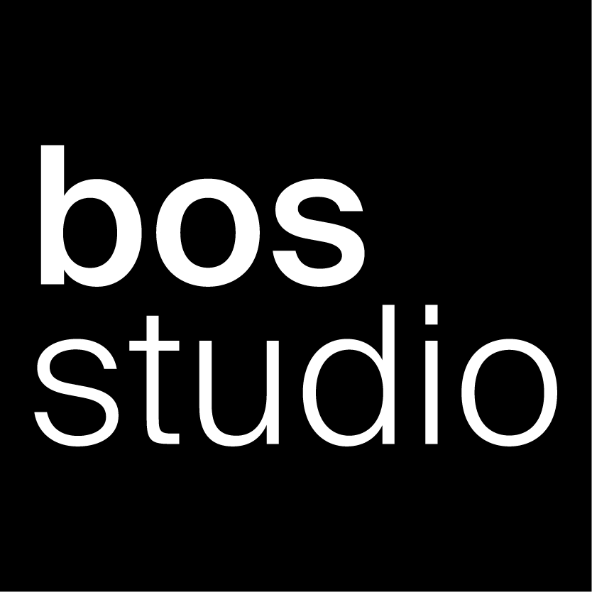 Black background with white lowercase text reading 'bos studio'.