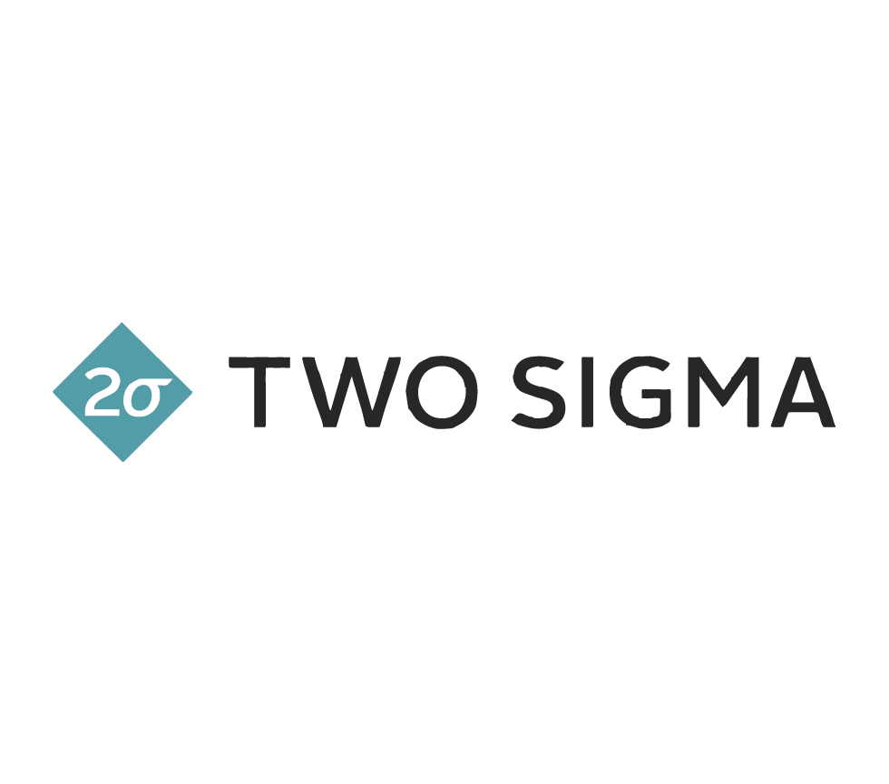 Black background with the text '2σ' inside a teal diamond shape and 'TWO SIGMA' written to the right of the diamond.