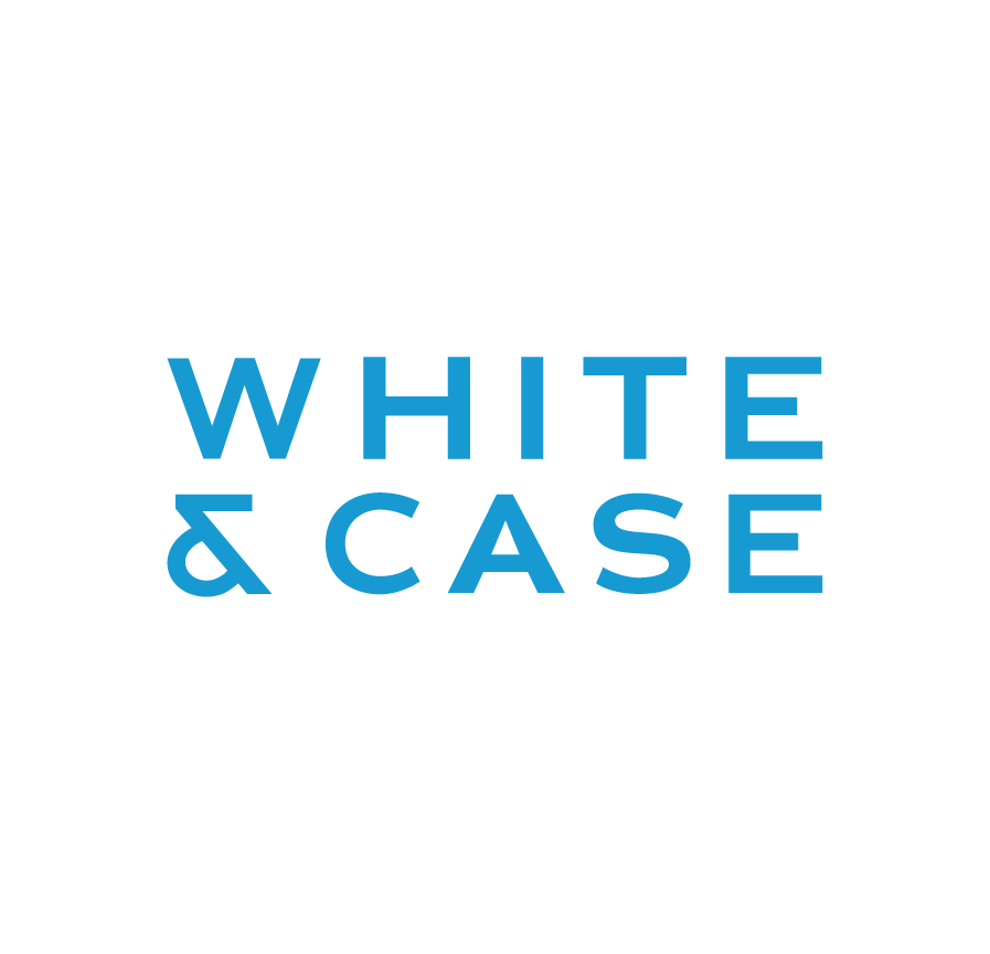 The logo for White & Case, a global law firm, with the firm's name in blue and black text on a white background.