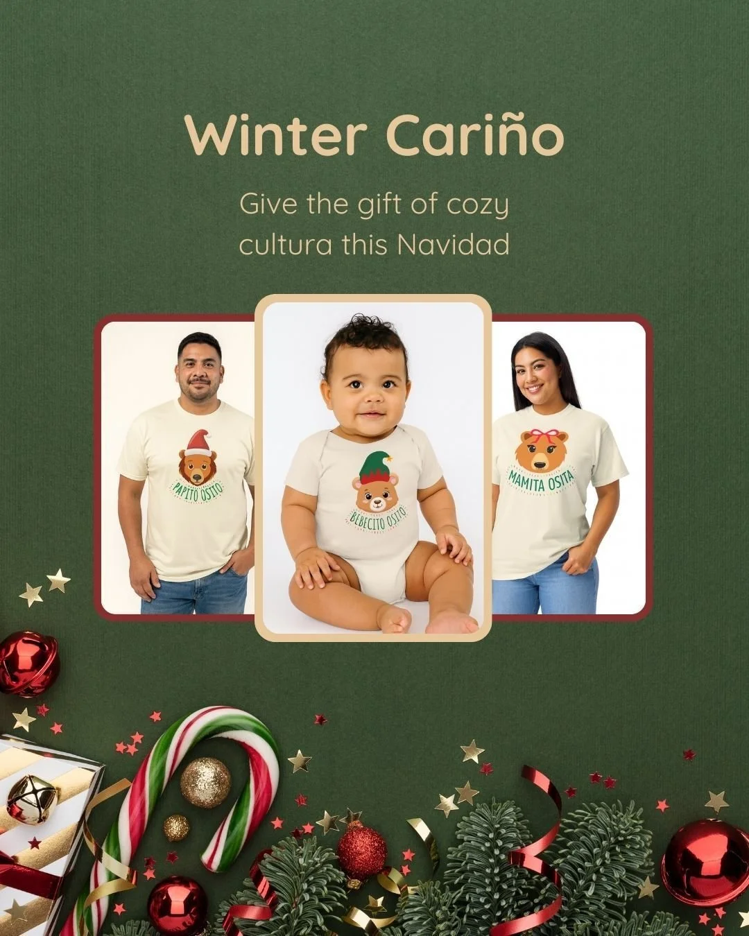 Bring the family together with the Papito Osito, Mamita Osita, and Bebecito Osito matching holiday set. Soft, durable, and cultura-filled, these shirts make every photo, posada, and cozy night feel even more connected.

Real comfort for real families