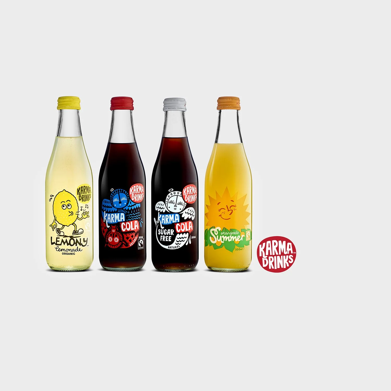 bottles of karma cola drinks in row shot by award winning photographer alex bibby