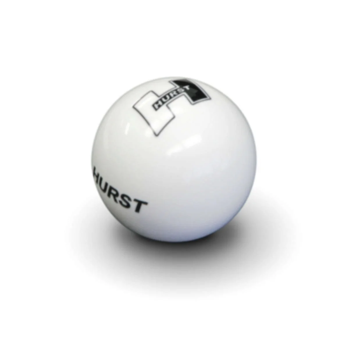 A white spherical ball with the words 'HURST' printed on it and a black and white logo with the letters 'H' and 'F'.