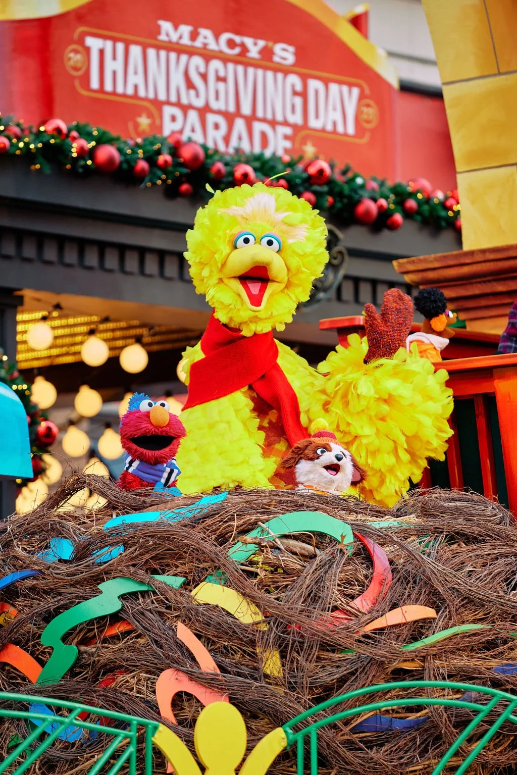 Sesame Street characters on a parade float at Macy's Thanksgiving Day Parade.