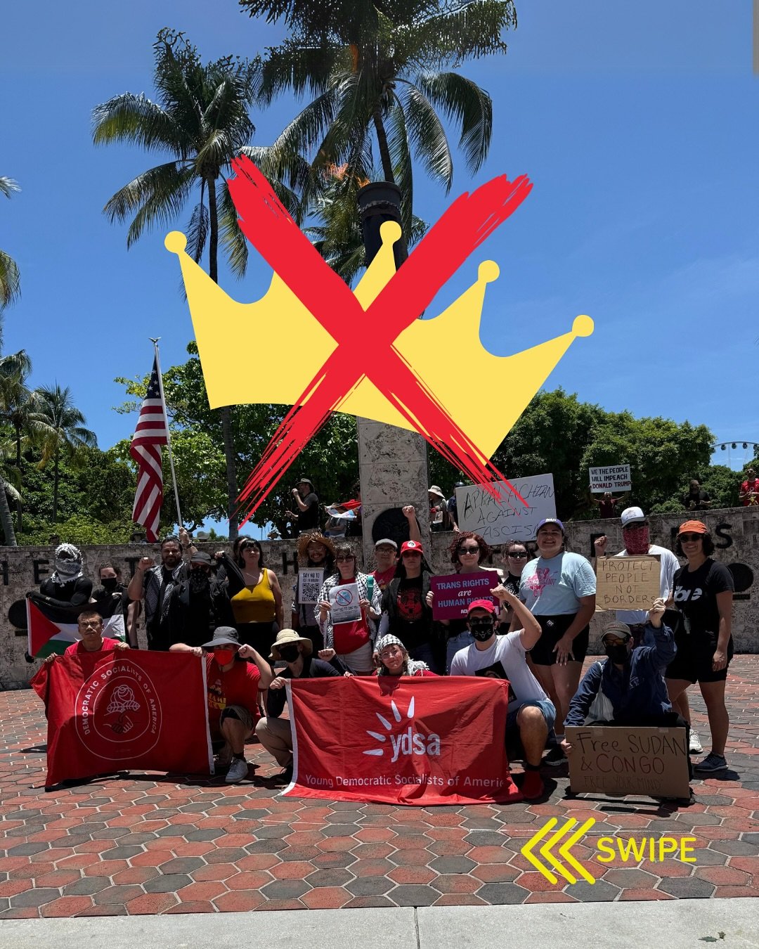 Our chapter attended the NO KINGS protest this morning at the Torch of Friendship, put on in response to the general increase in authoritarianism under the 2nd Trump admin. 

Immigration was the front and center issue given the pervasive presence of 