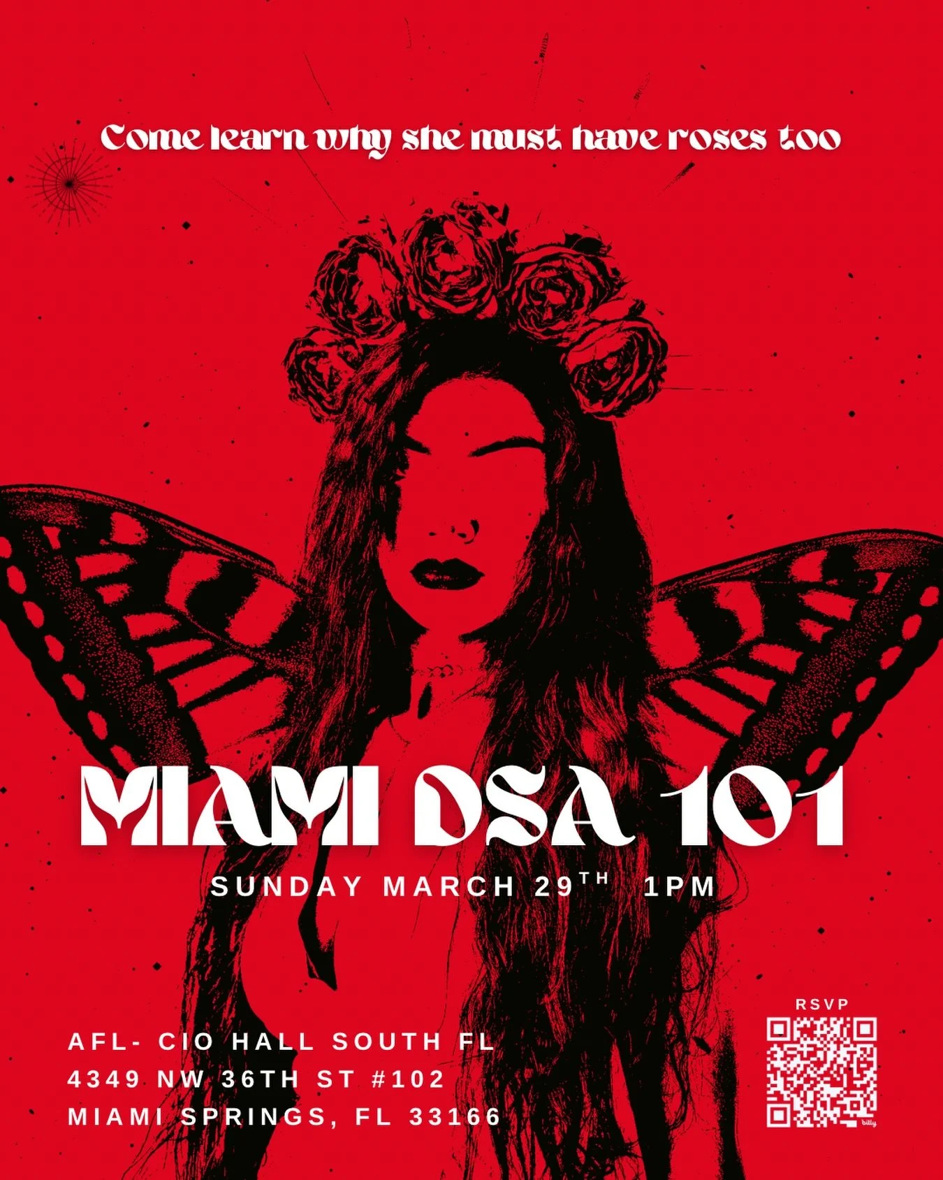 Heard about DSA? Curious? Just became a member? 

Join us next Sunday (03/29) to learn about the Miami DSA chapter, meet your local DSA comrades, and help us organize for a socialist future!

Please RSVP using the QR code above or the Linktree in our