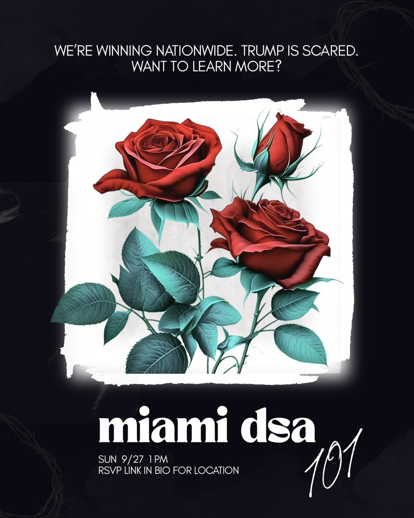 New to DSA? Interested in joining? Curious? Our 101 session this Sunday (9/27) is an orientation meeting for new and prospective members which will give you an introduction to Miami DSA, socialism, and our fight for a better world! Please RSVP using 