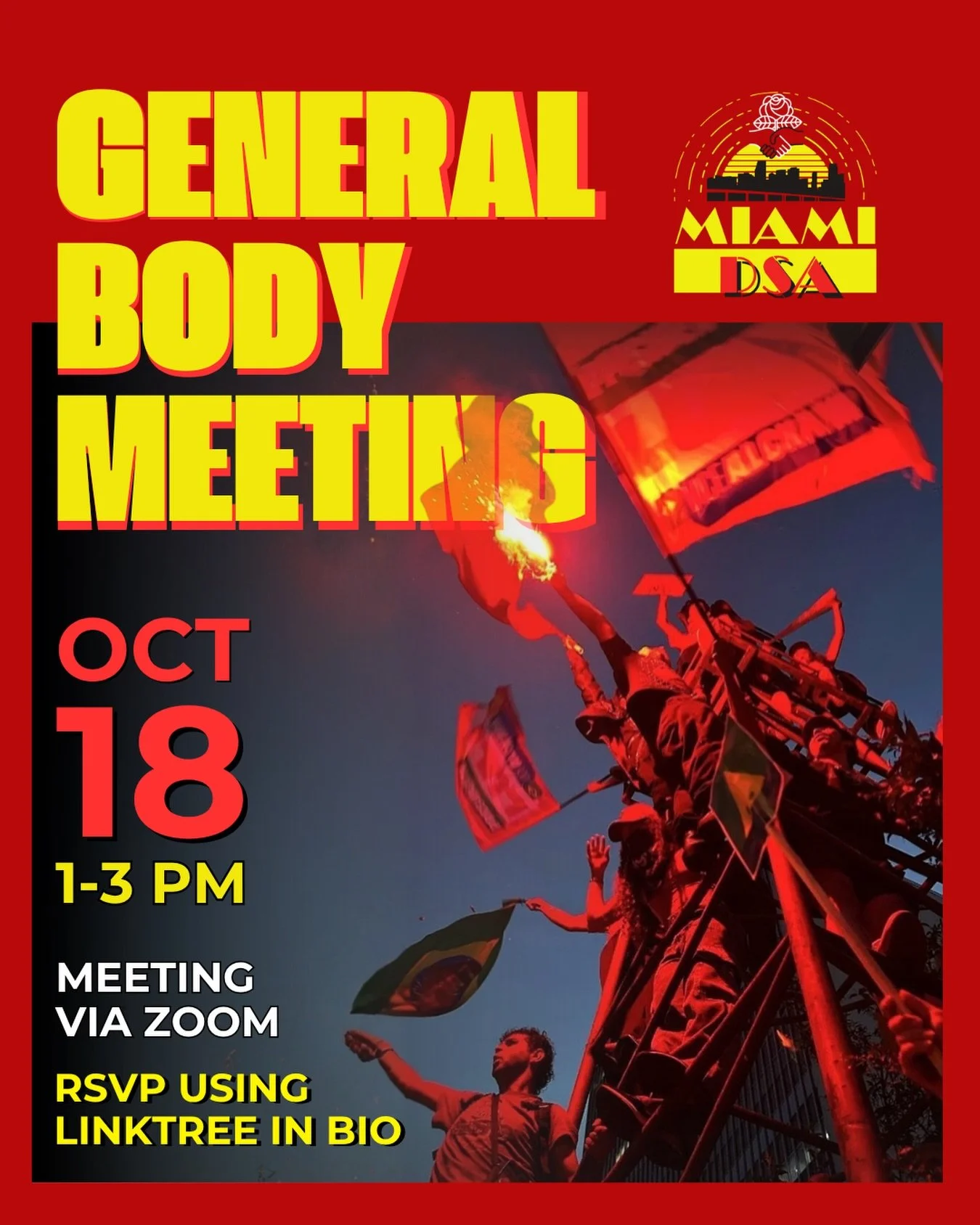 Bora comrades! 🌹 

On Sunday (10/18) from 1pm-3pm, join us on Zoom only for our October General Body Meeting! We&rsquo;ll be discussing our chapters&rsquo; Voter Guide for the general election, continuing the discussion on &ldquo;Enemy Feminisms&rdq