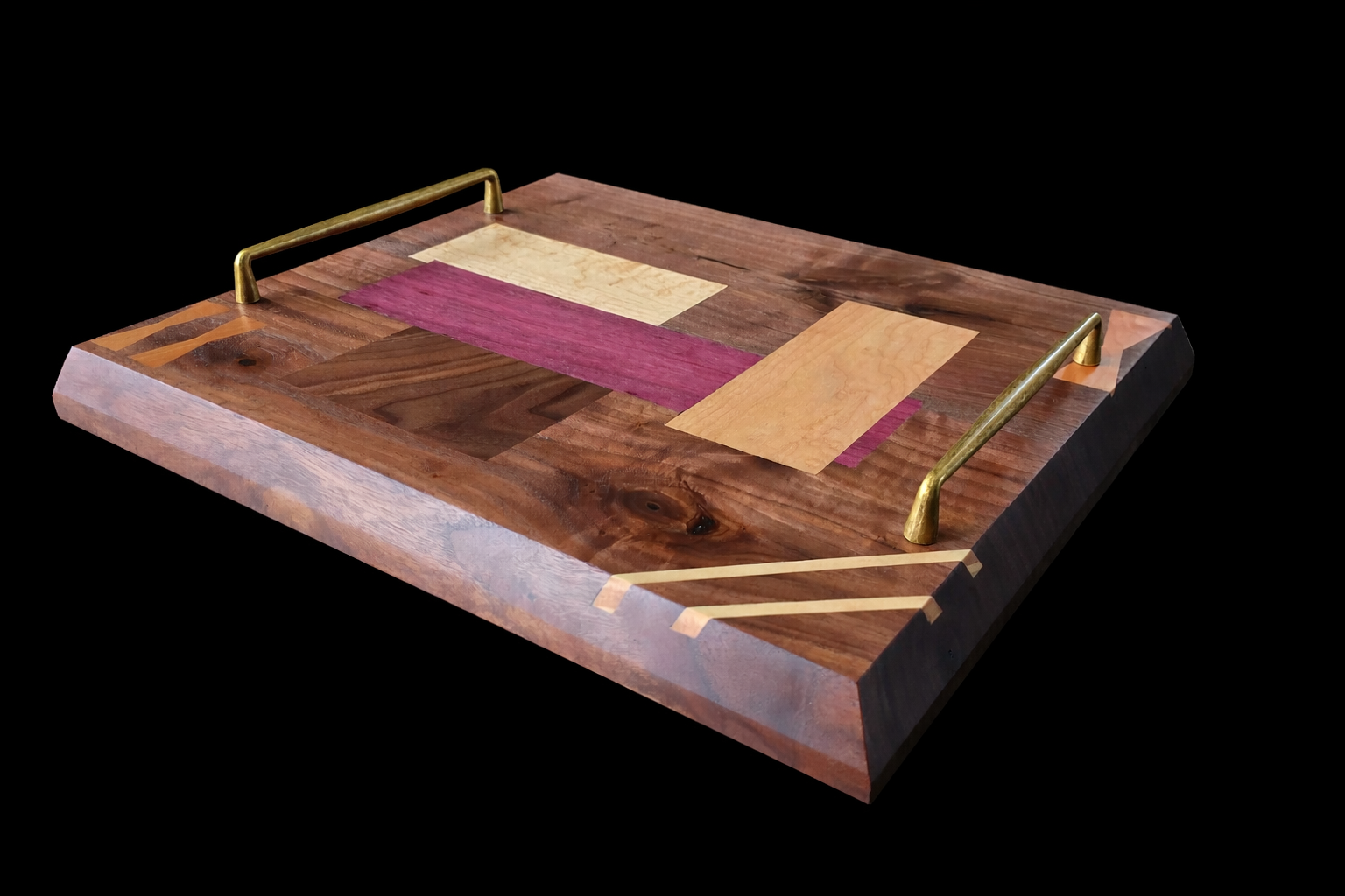 Walnut and Maple Charcuterie Board with Brass Handles