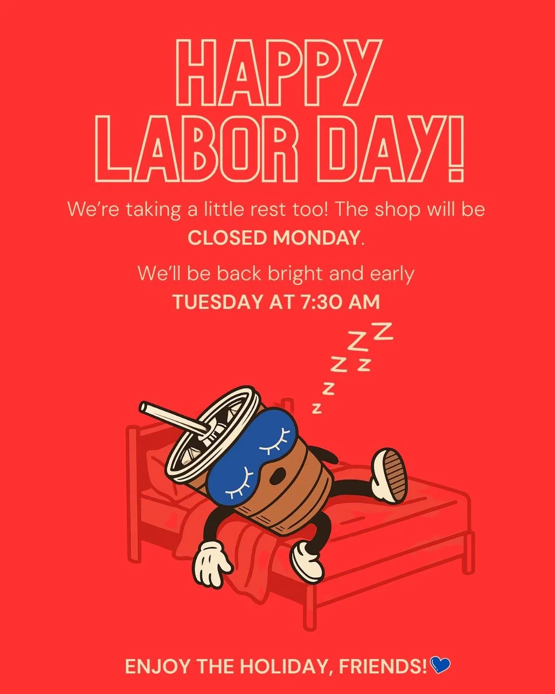 ☀️ Happy Labor Day! 
We&rsquo;re taking a little rest too &mdash; the shop will be closed Monday.

We&rsquo;ll be back bright and early Tuesday at 7:30 AM 

Enjoy the holiday, friends! ❤️☕

#laborday #ellieandbird #coffee #coffeeshop #philly #philade