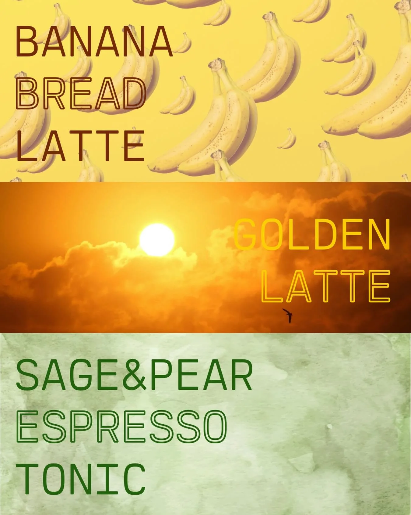 Just a few days left to enjoy our seasonal bad boys 

🍌 Banana Bread Latte - with matcha or espresso!! 

☀️ Golden Latte - @randomteaphilly Sol Glow turmeric tea with ginger and a lil maple syrup. *caffeine free

🍐 Pear and Sage Espresso Tonic - li