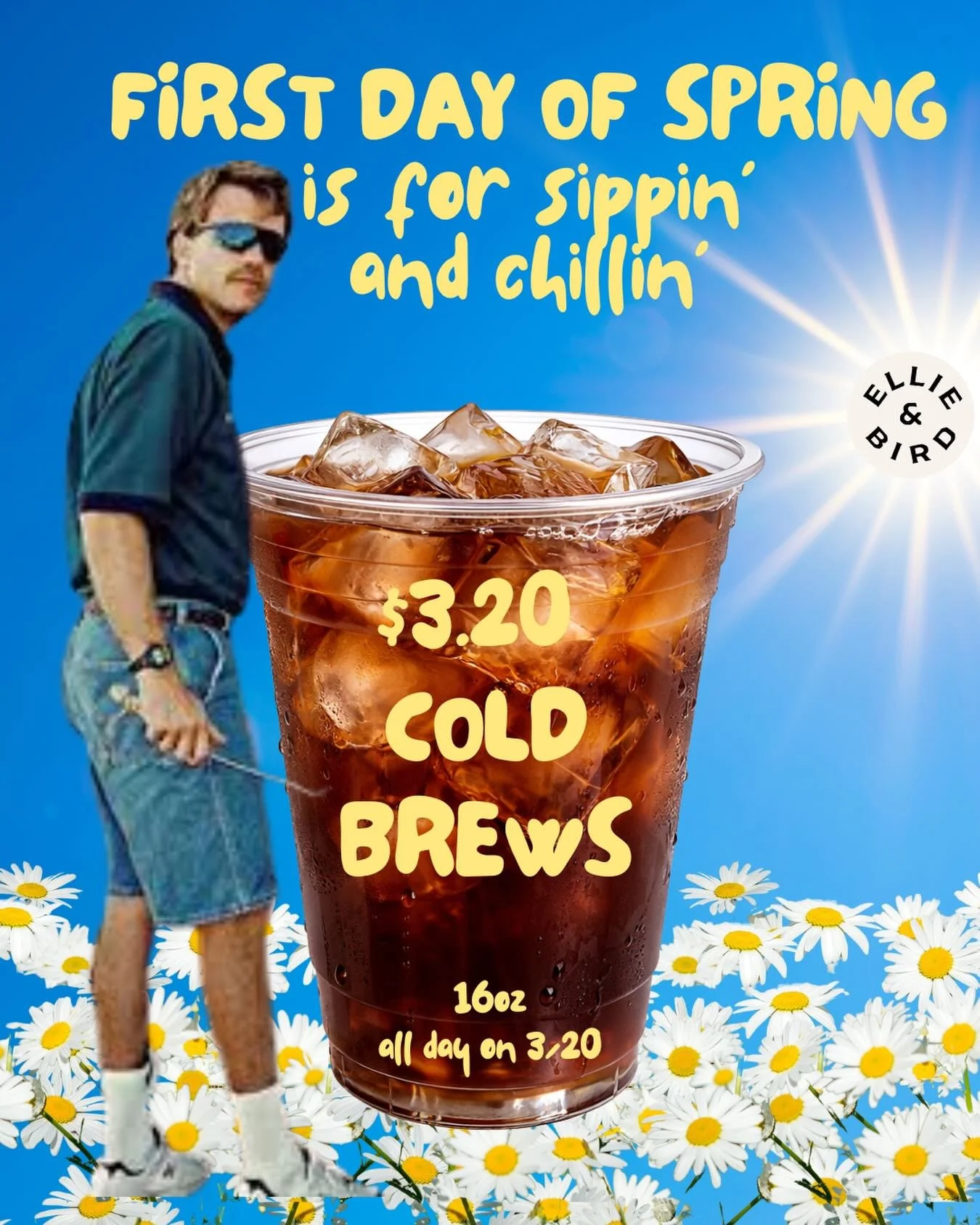 First day of spring  sippin&rsquo;, chillin&rsquo;, and pretending it&rsquo;s 70&deg;
$3.20 cold brews all day 3.20 🌼 

#firstdayspring #coldbrew #phillycoffee #portrichmond