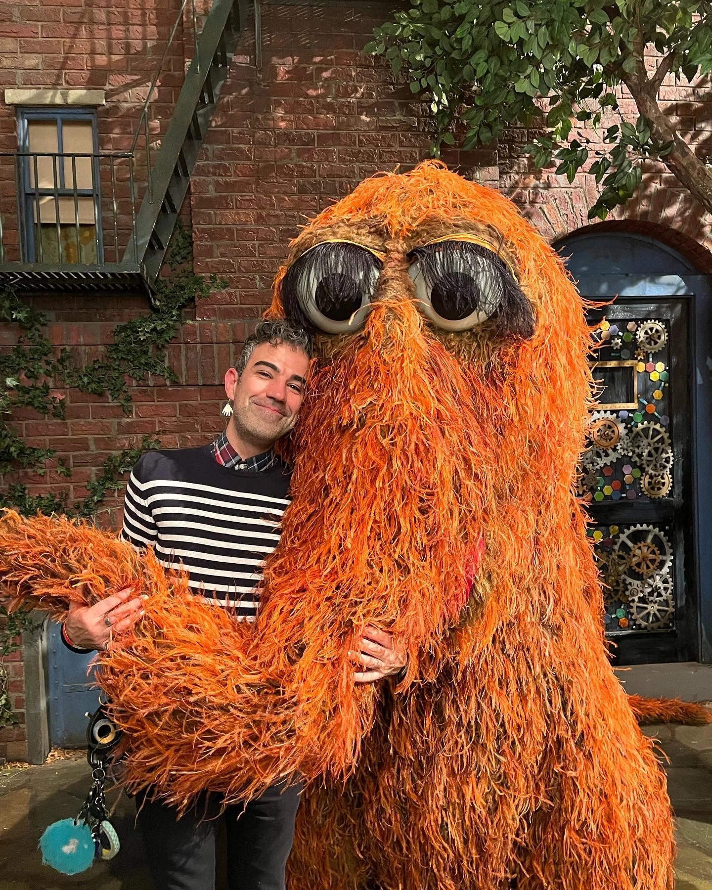 On set at Sesame Street Emmy nominated Puppet wrangler Joshua Holden with Snuffy