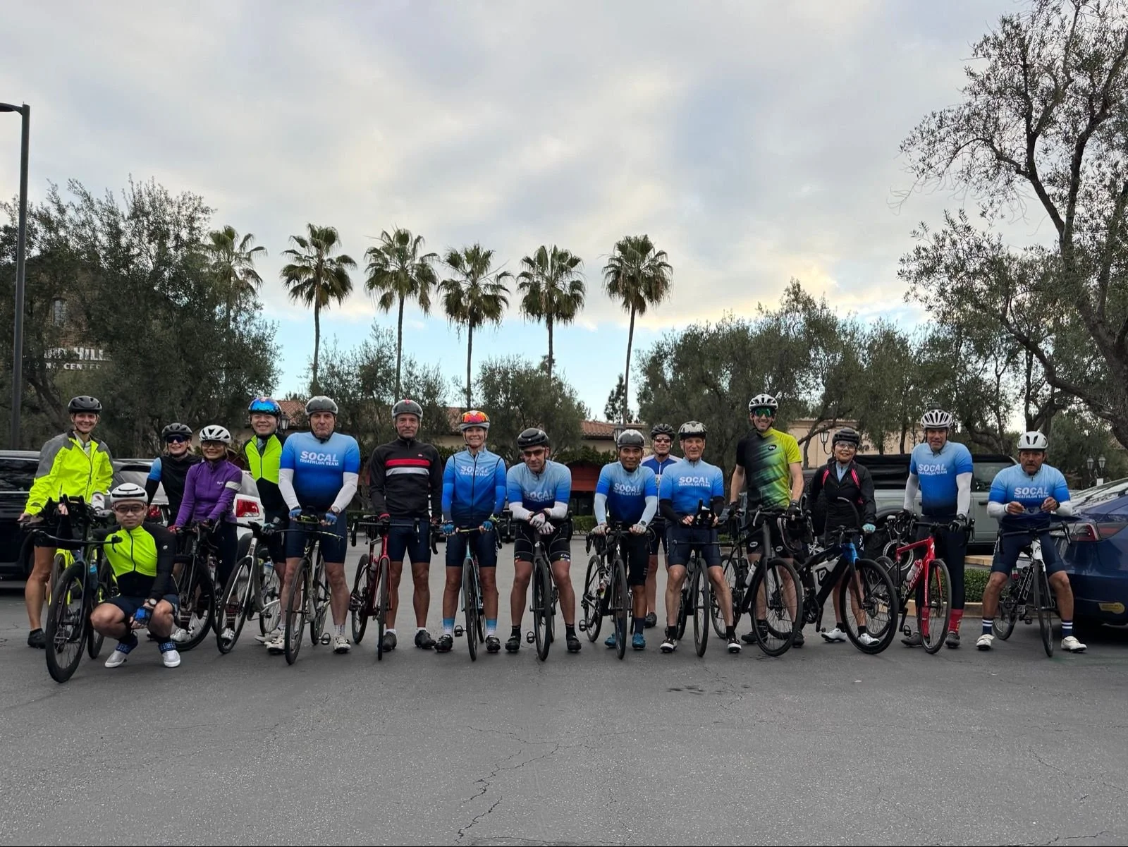 Irvine Triathlon Team group photo at the start of our weekly Saturday ride, Orange County California January 2026