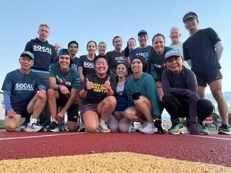 Group photo of Triathlon Team from Irvine, Orange County – First track workout of the year.