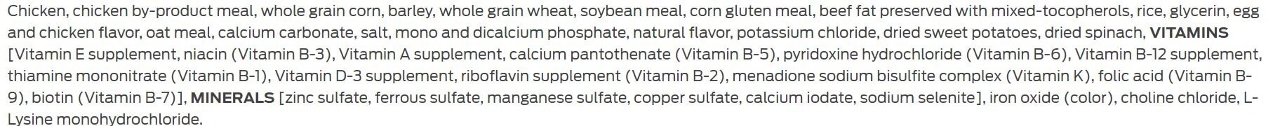 Sample Kibble Ingredients from a popular dry food