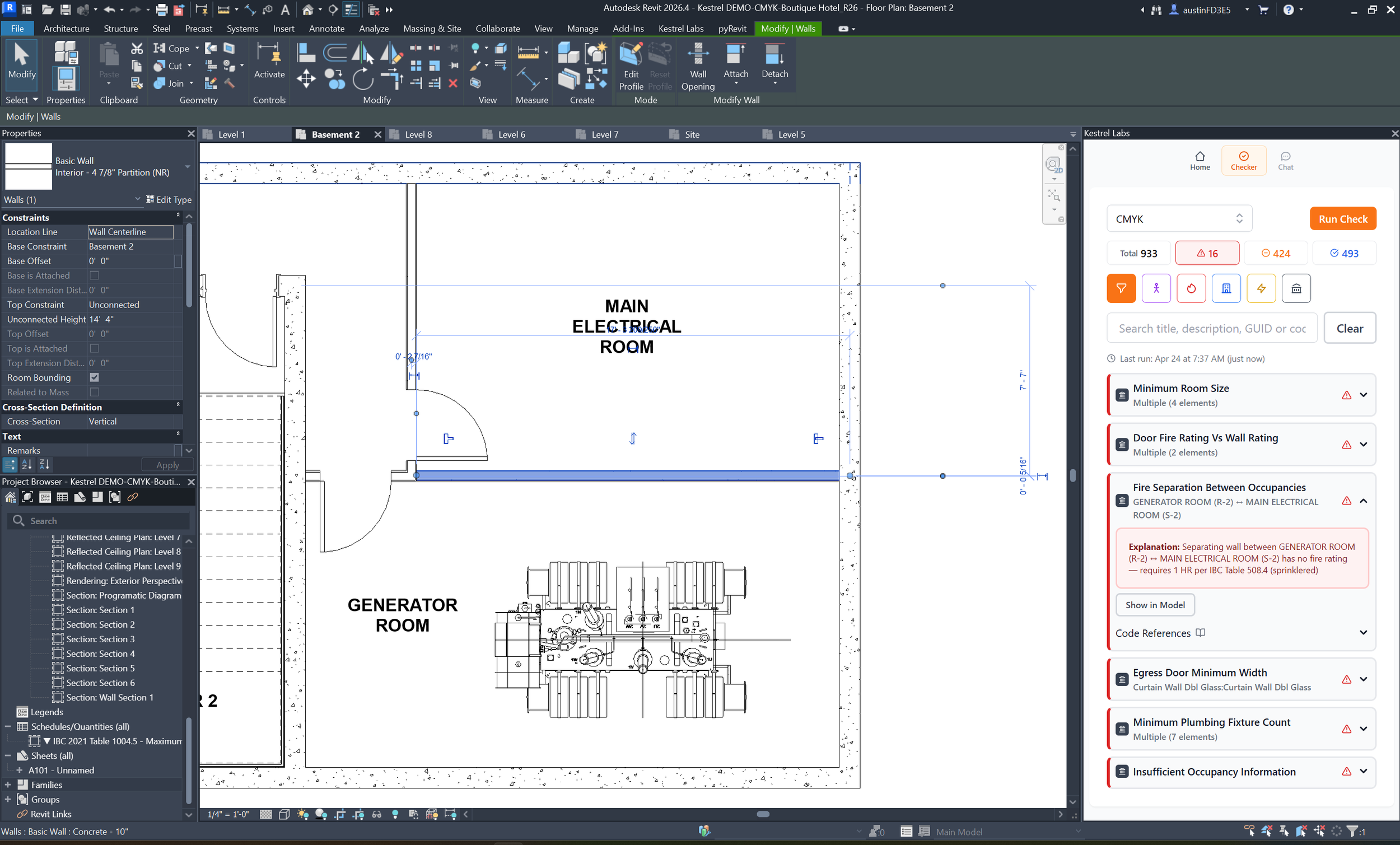 Design model showing building code compliance checks happening during design development