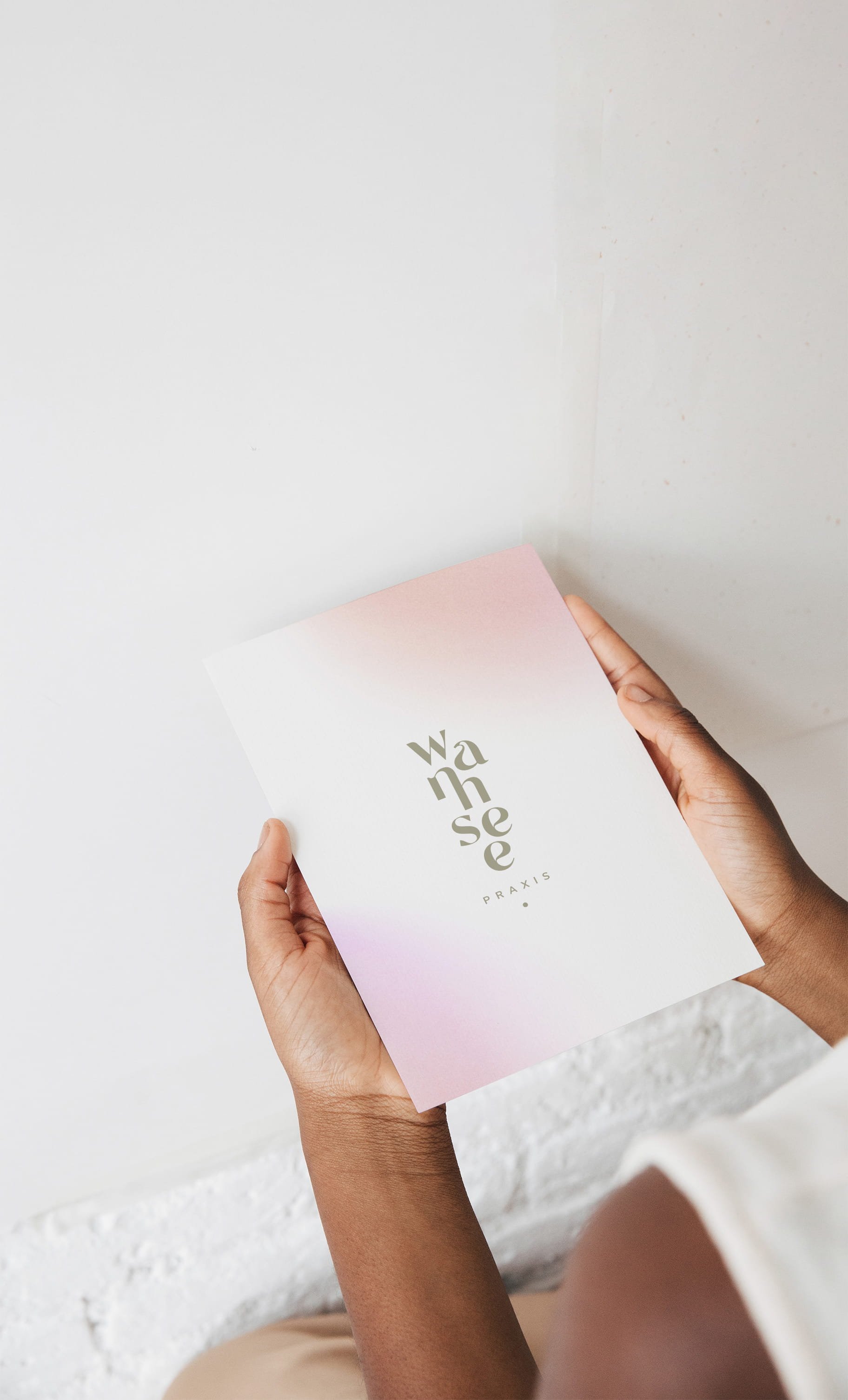 High-quality postcard with a delicate color gradient and mindful statement 'Care for your humanity' - modern design for yoga medicine, homeopathy or mindfulness brands.