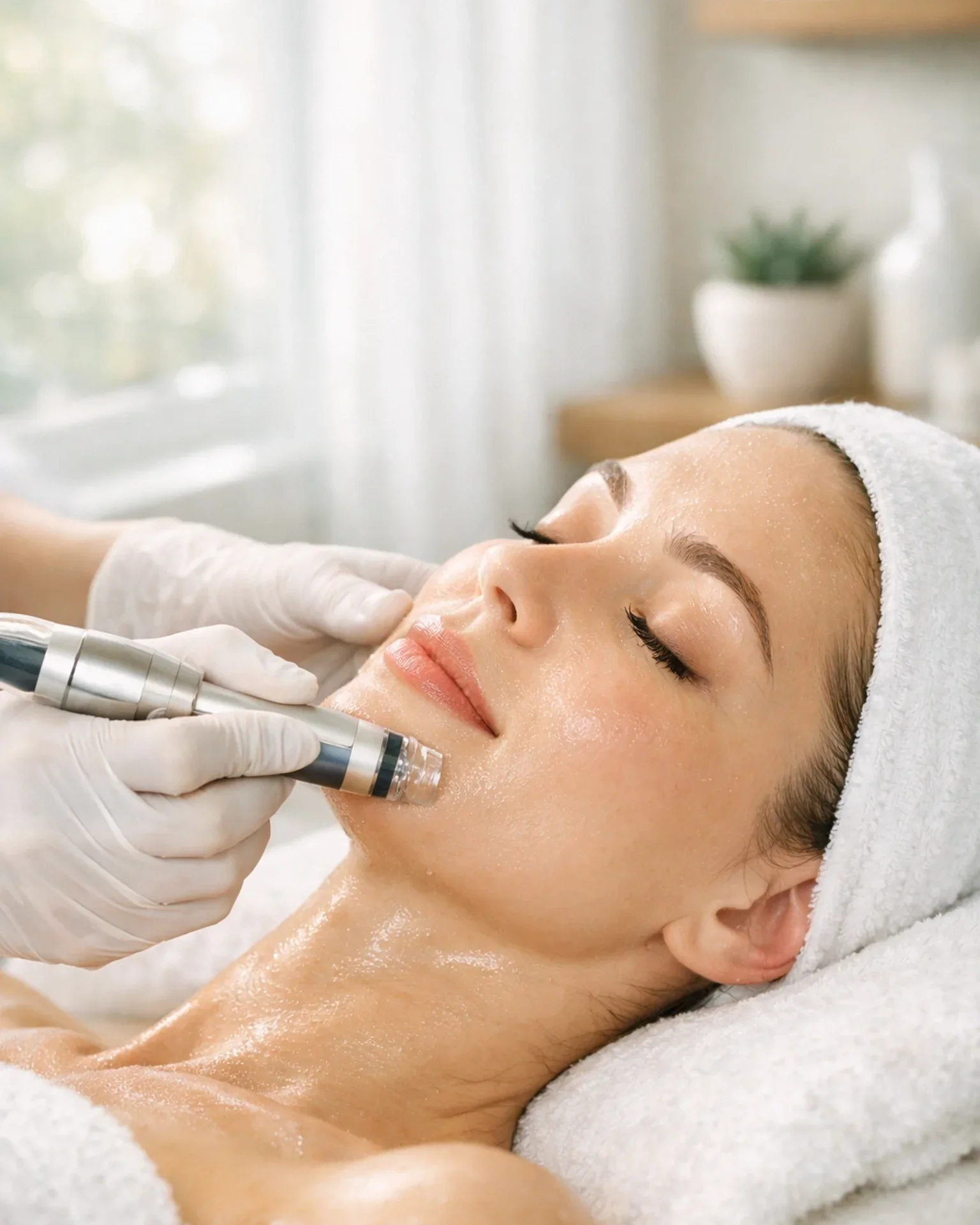 Licensed esthetician performing a professional-grade facial treatment for a spring skin reset at Alma Esthetics.