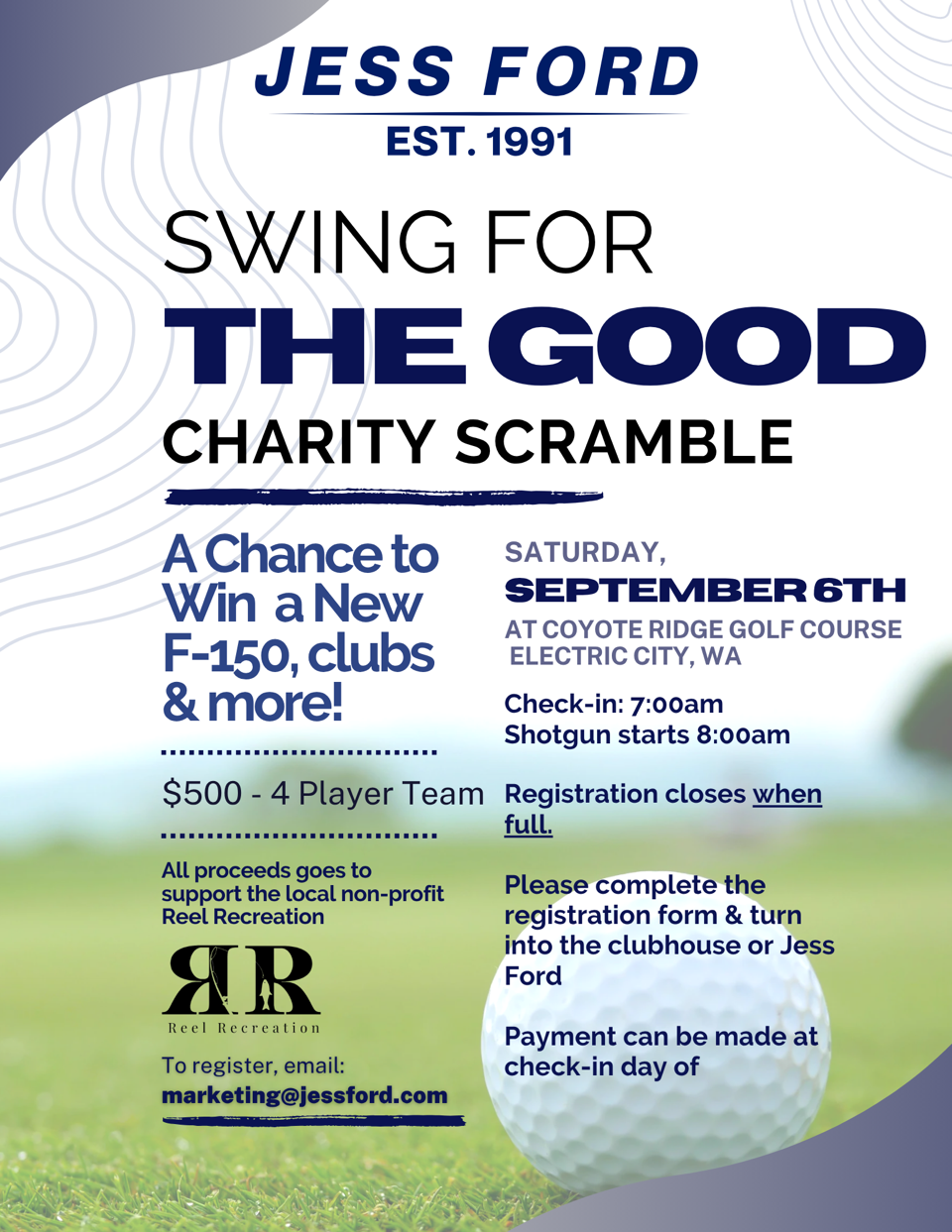 Swing for the Good Charity Golf Scramble Flyer