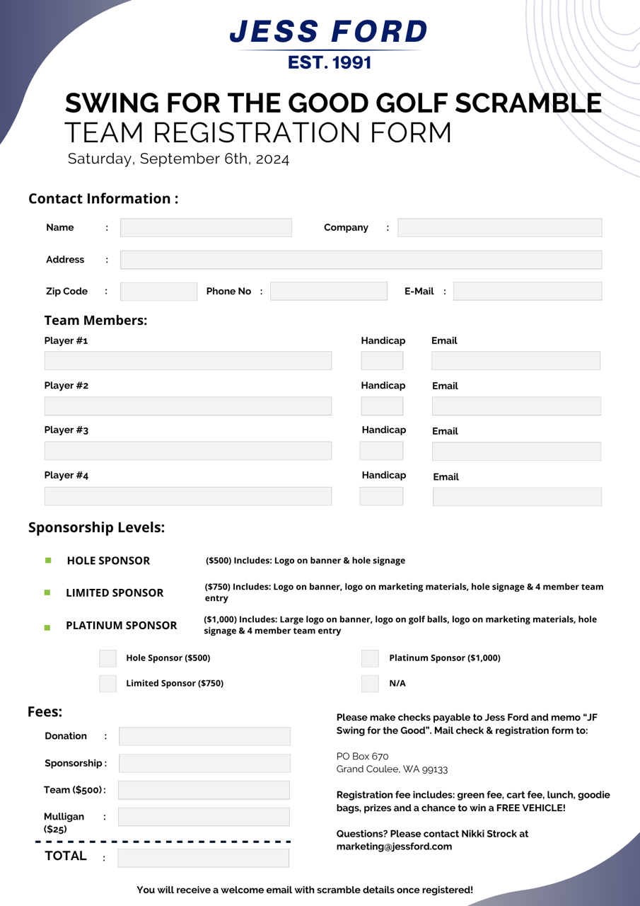 Swing for the Good Team Registration