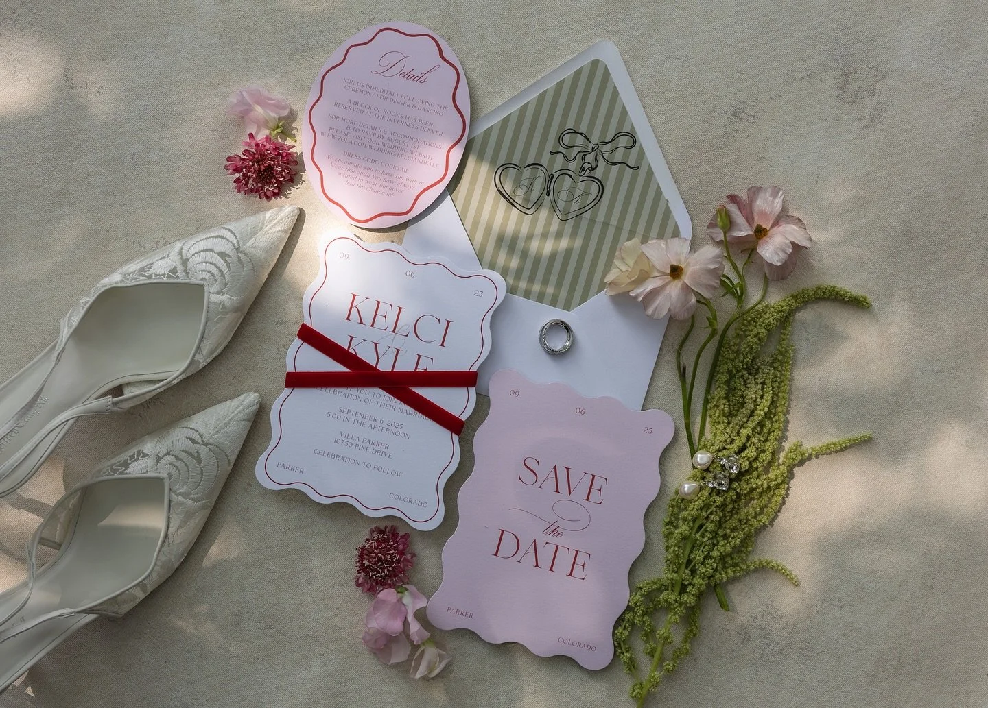 We have been working with Kelci and Kyle since last year. We worked with them from their save the dates, wedding invitations all the way to their day-of items. Working with them have been a literally dream and am I am so sad to be done, but so honore