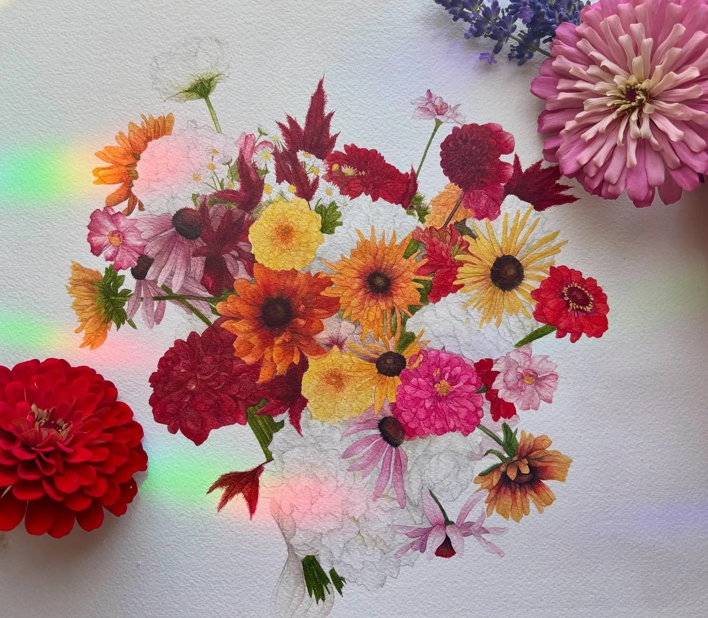 So excited to finally get to share this incredible commission I just finished! This was a wedding bouquet portrait from a husband to his wife for their anniversary. 🥹 This bouquet was absolutely ✨stunning✨ The bright colors and the movement were so 