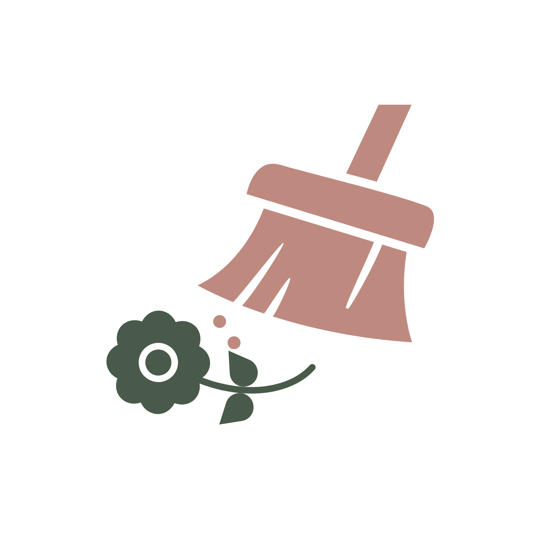 A cleaning brush sweeping a flower with bubbles on a white circular background.