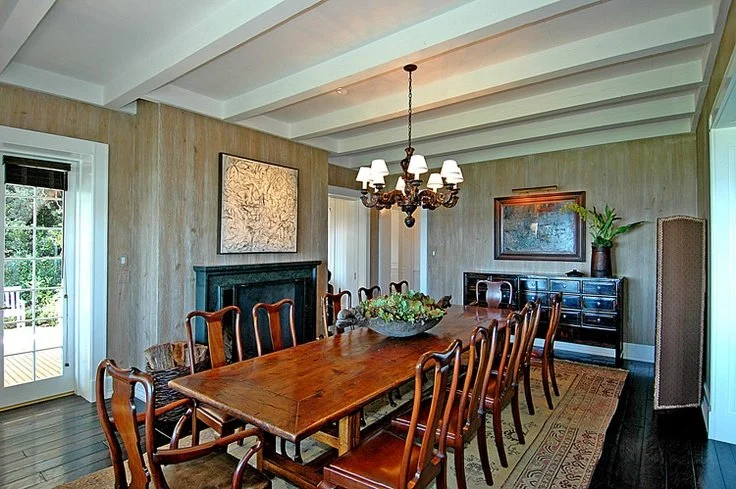 Dining Room, ceiling beams, bleached walnut wood….jpg