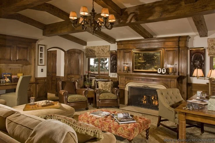 Wood beamed ceiling, built-in desk, fireplace.jpg