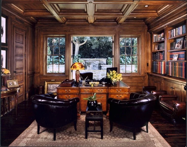 Office, wood paneling, coffered ceiling, built-in….jpg