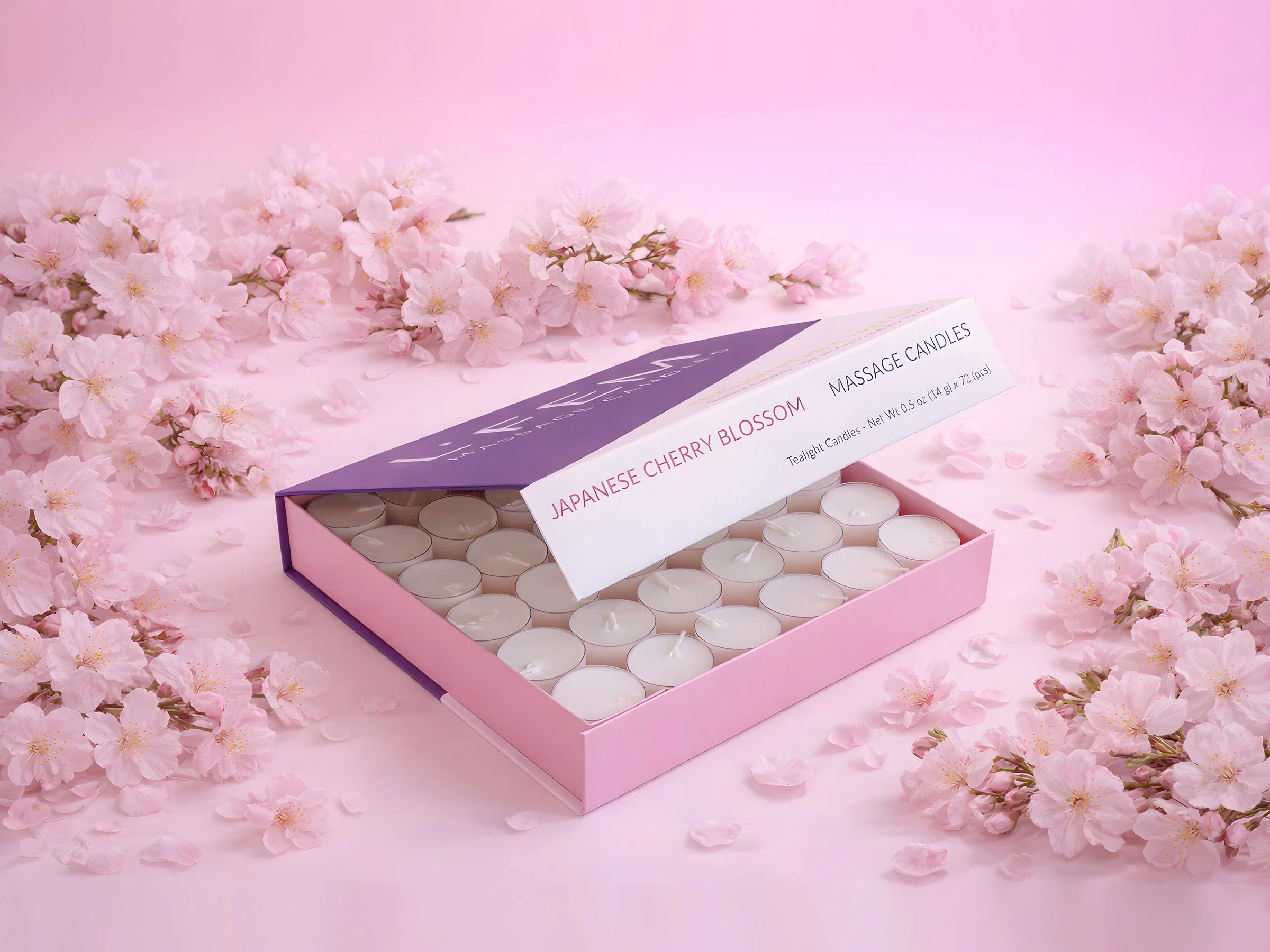 Japanese Cherry Blossom Tealight Massage Candles - 72 pack